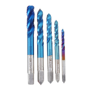 Drillpro 5Pcs M3-M8 Spiral Thread Screw Tap Drill Blue Nano Coated Machine Tap Metric Drill Bit Set