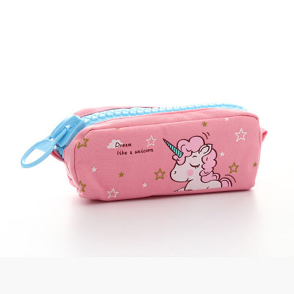 Cartoon Unicorn Canvas Large Capacity Creative Pencil Case