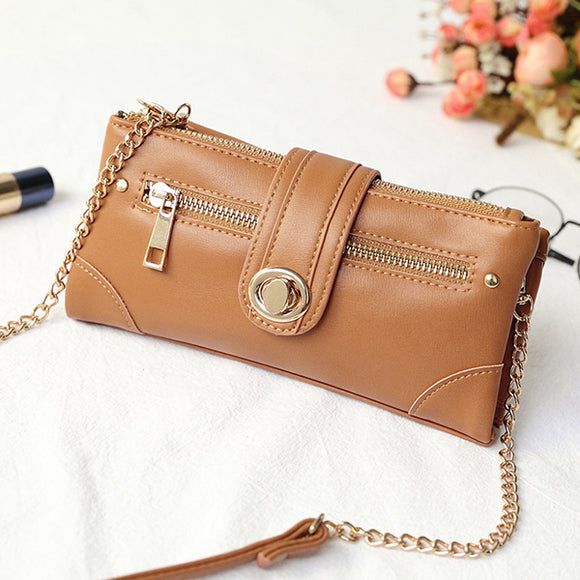 Solid Faux Leather Multi-function Crossbody Bag Phone Wallet Purse For Women