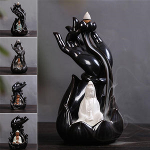 12x22cm Ceramic Backflow Incense Guanyin Tathagata Burner With Cones