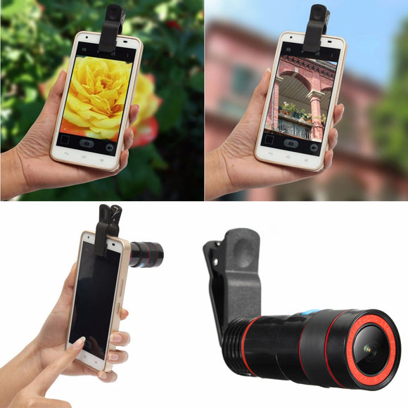 Universal 8X-12X Zoom Telescope Clip-on Camera Lens for Smartphone Tablets