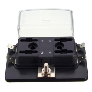 4 Way Side Terminal Bussed Power Blade Fuse Box Block Holder with Cover for Car