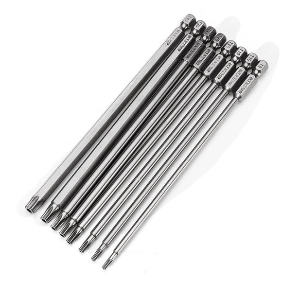 Broppe 8pcs T9-T40 150mm Magnetic Torx Screwdriver Bits 1/4 Inch Hex Shank