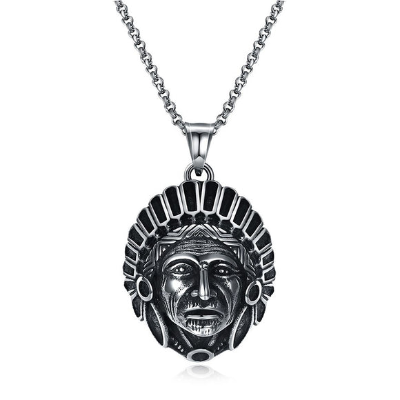 Retro Men's Titanium Steel Necklace Maya Pendant Sweater Chain