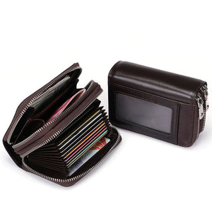 Genuine Leather Double Layers 11 Card Slots Card Holder Change Bag Wallet For Men