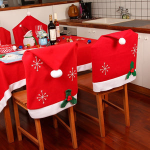 Christmas Snowflake Red Hat Chair Cover Kitchen Dinner Seat Back Cover Home Party Decoration