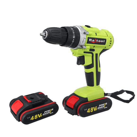 Raitool 48VF Cordless Electric Impact Drill 2 Speed Power Screwdriver W/ 1 or 2 Li-ion Battery