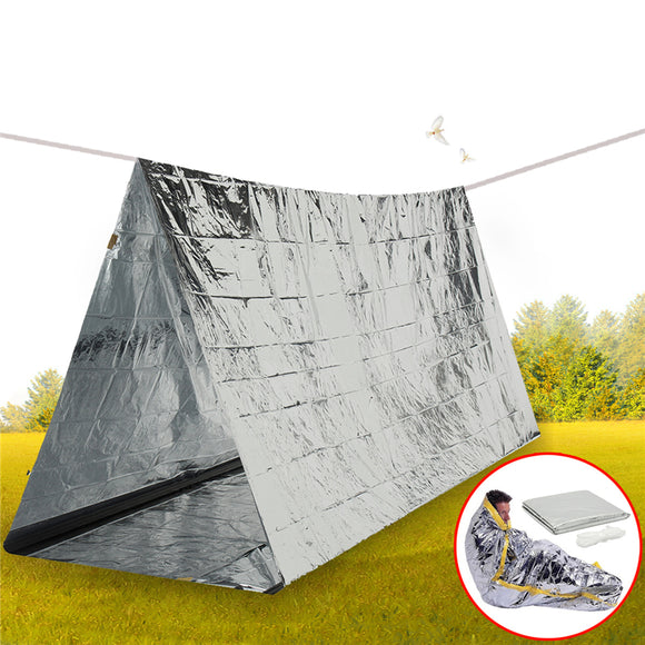 2 Persons Tube Tent Emergency Survival Hiking Camping Shelter Outdoor Thermal Insulation