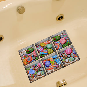 PAG 6pcs 13x13cm Cartoon Stone Pattern 3D Anti Slip Waterproof Bathtub Sticker