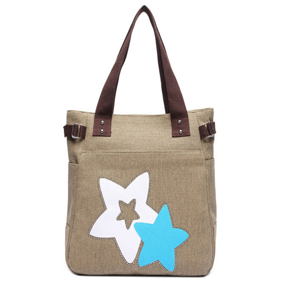 Women Canvas Star Tote Handbags Casual Shoulder Bags Capacity Shopping Bags
