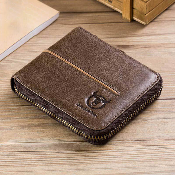 Men Casual Genuine Leather Multi-Card Card Holder Zipper Wallet