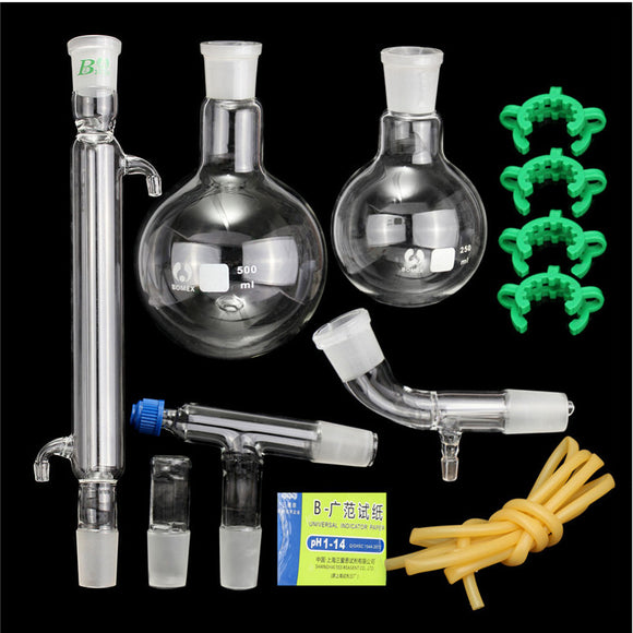 500mL 24/40 Lab Glass Distillation Distilling Apparatus Laboratory Glassware Kit