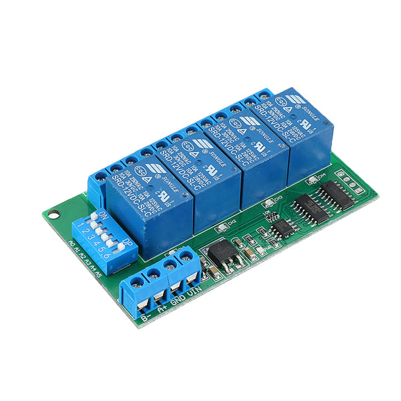 4 Channel RS485 Relay Module Modbus RTU AT Command Remote Control Switch for PLC PTZ Smart Home Security DC 12V