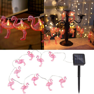 Solar Powered 10LEDs Pink Flamingo Shaped Warm White String Light For Garden Outdoor Party