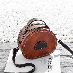 Women Round Vintage Faux Leather Crossbody Bag Double Layer Phone Bag Shoulder Bag