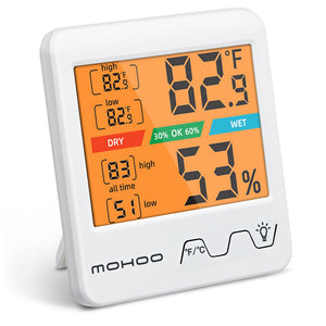 MOHOO Indoor Thermometer Hygrometer Digital Hygrometer Thermometer Temperature and Humidity Meter with Backlight for Room Home Greenhouse