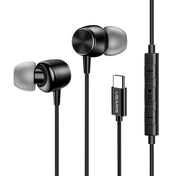 USAMS EP-31 Type-C In-ear Metal Earphone Line Control Bass Headphone for Xiaomi Samsung Huawei