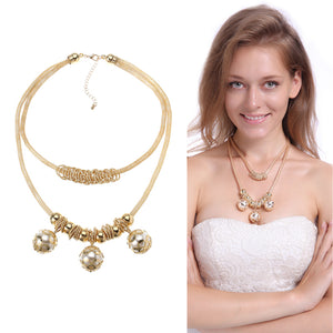 Bohemian Trendy Gold Artificial Pearl Hollow Figure Alloy Shining Necklace Party Gift for Women