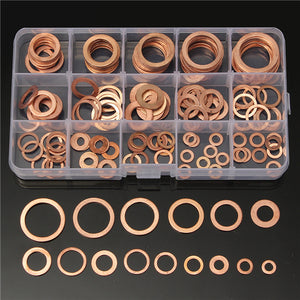 150Pcs Solid Copper Washers Sump Plug Assorted Washer Set Plastic Box 15 Sizes