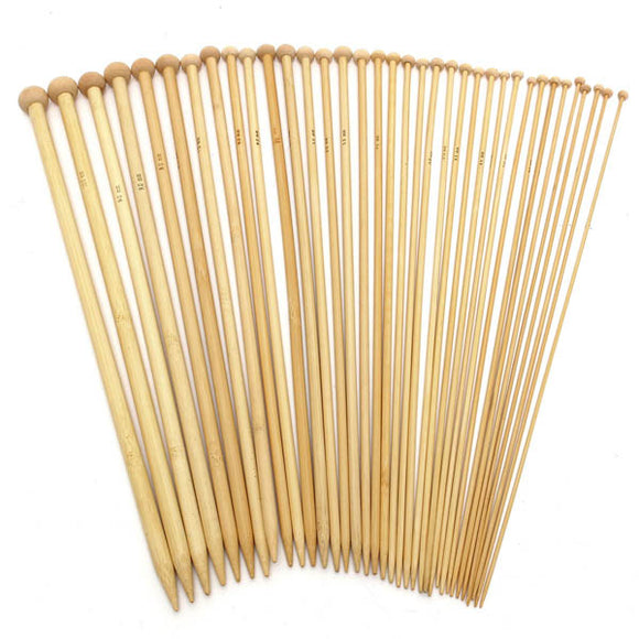 36pcs 18 Sizes Bamboo Single Head Knitting Needles Hat Sweater Scarf Crochet Hooks