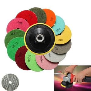 14pcs 4 Inch 100mm 30-3000 Grit Wet/Dry Diamond Polishing Pads Set