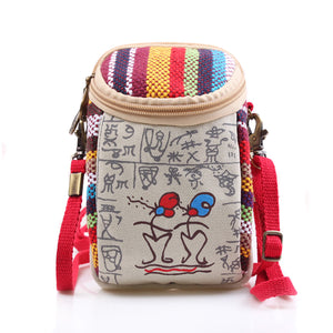 Women Canvas Vintage 5.5 Inches Phone Bag Multifunctional Clutch Crossbody Bag