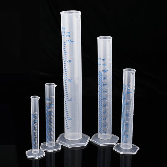 5Pcs 10/ 25/ 50/ 100/ 250mL Plastic Measuring Cylinder Beaker Tube Flask Cups Laboratory Scale