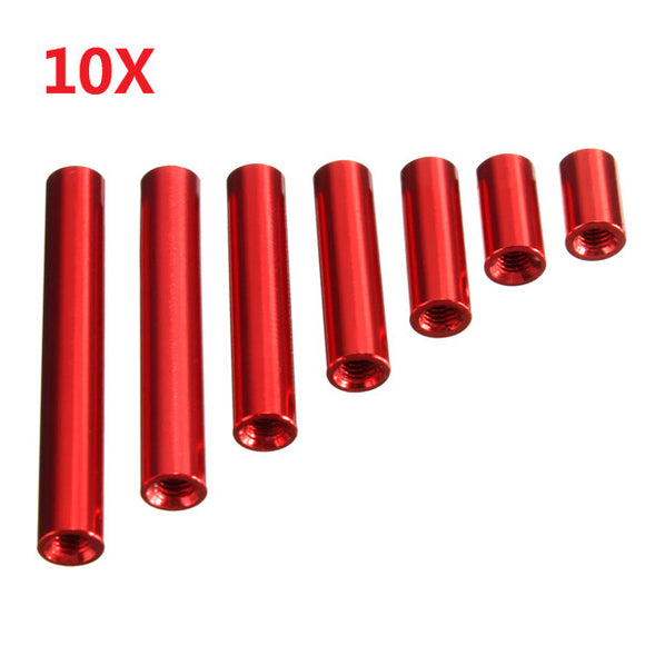 Suleve M3AR1 M3 Aluminum Alloy Standoff Studs 8-35mm Red Round PCB Board Spacers Standoffs 10pcs