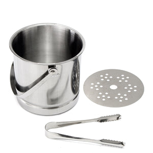 1L Stainless Steel Portable Beer Ice Bucket Champagne Cooler Barrel With Lid & Tweezer