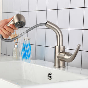 Stainless Steel Brushed Faucet Up Down Pull Out Faucet Single Handle Sprayer Bar Kitchen Sink Faucet