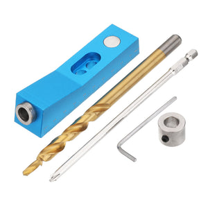 Aluminum Alloy One-hole Pocket Hole Jig with Magnet and Step Drill Bit Screwdriver Bit 9.5mm Oblique Hole Drill Guide Woodworking Tool