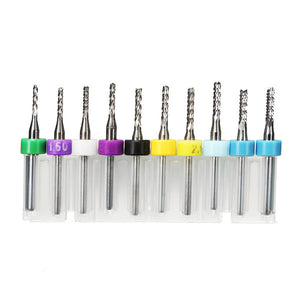 Drillpro DB-P4 10pcs 1.5-2.4mm Carbide End Mill Engraving Bits for CNC PCB Rotary Burrs