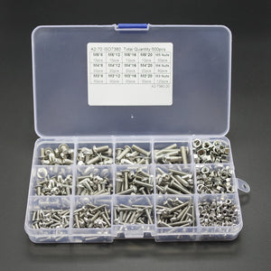 Suleve MXSS4 500PCS M3 M4 M5 304 Stainless Steel Hex Socket Head Cap Bolts Screw Nut Kit Set