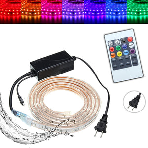 1/2/3/5M SMD5050 LED RGB Flexible Rope Outdoor Waterproof Strip Light + Plug + Remote Control AC110V