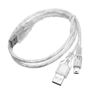 Dual USB 2.0 A Male to Mini 5pin B Male Data Power Cable for 2.5 HDD Hard Drive