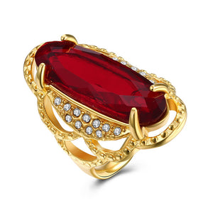 Titanium Steel Red Glass Rhinestone Ring Gold Plated Fashion Ring for Men Women