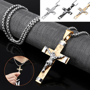 Stainless Steel Christ Jesus Cross Crucifix Patterned Pendant Necklace Chain