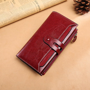 Women Vintage Genuine Leather Multi-function Long Wallet 17 Card Slots Card Holder Phone Bag