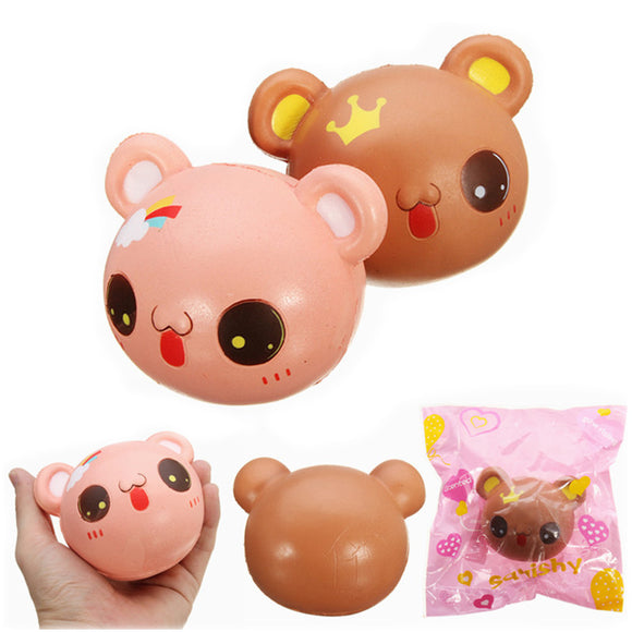 Squishy Bear Face Head Crown Rainbow 9.5cm Slow Rising With Packaging Collection Gift Decor Toy