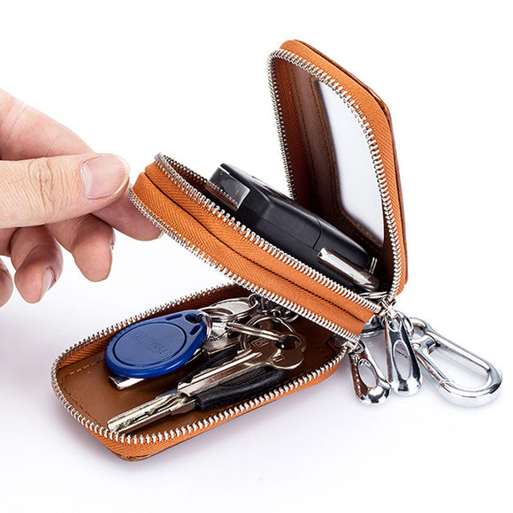 Genuine Leather Car Key Case Key Chain Holder Zipper Key Pouch for Men Women