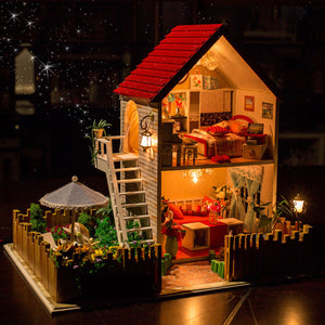 Hoomeda 13828 The Star Dreaming House DIY Dollhouse With Light Music Miniature Model Gift Decor