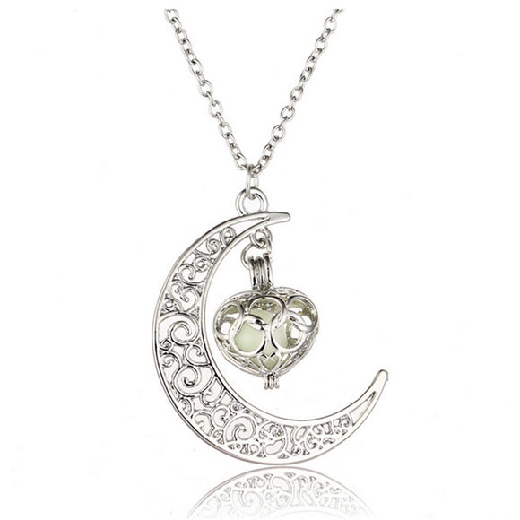 Trendy Steampunk Hollow Moon Glow In The Dark Luminous Women Necklace Gift