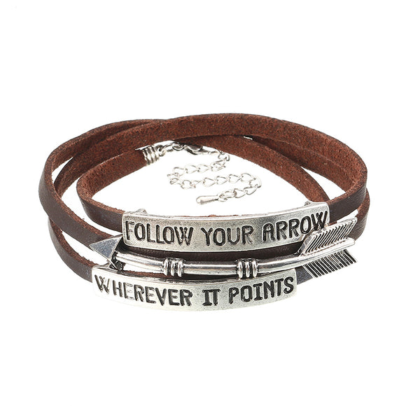 Trendy Multilayer Leather Letter Follow Your Arrow Bracelets