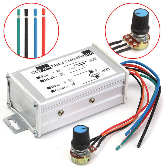 12V 24V 20A Max PWM DC Motor Stepless Adjustable Speed Controller 25kHz