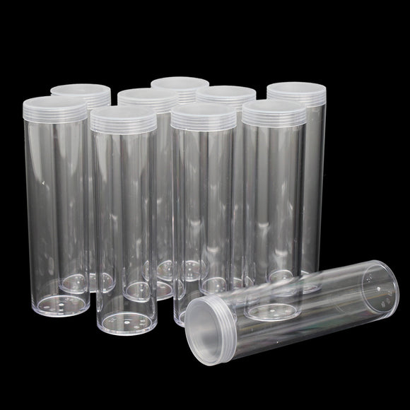 10Pcs/Set 25mm Round Clear Plastic Coin Tube Coin Holder Container for Quarter Dollar Storage Tube Screw