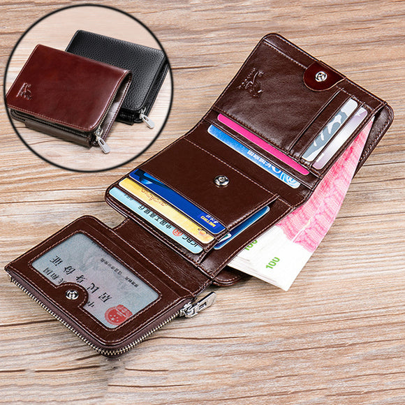 Genuine Leather Business Driver License 12 Card Slots Trifold Wallet For Men