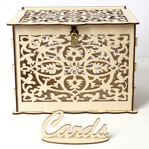 DIY Wedding Gift Card Box Wooden Money Storage with Lock Decor Supplies