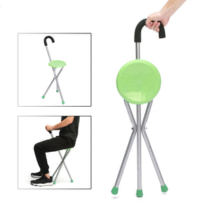 Camping Folding Tripod Cane Walking Stick Seat Portable Stool Chair Max Load Bearing 130kg