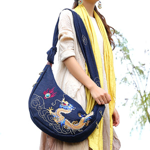 National Style Embroidery Canvas Shoulder Bag For Women