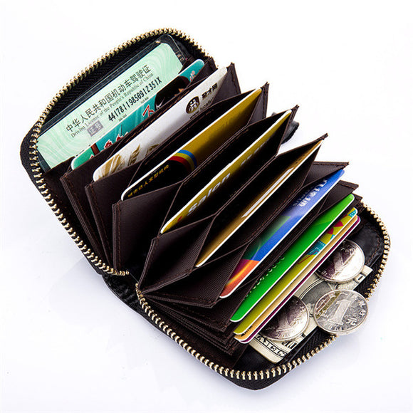 RFID Genuine Leather Card Holder Zipper Short Purse Wallets Coin Bags